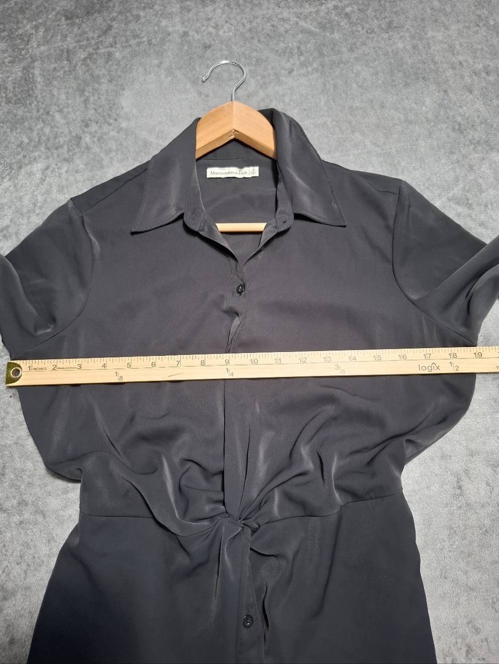 Abercrombie & Fitch Women's Mini Dress Black Twist-Front Long Bell Sleeve Sz S - Picture 8 of 12